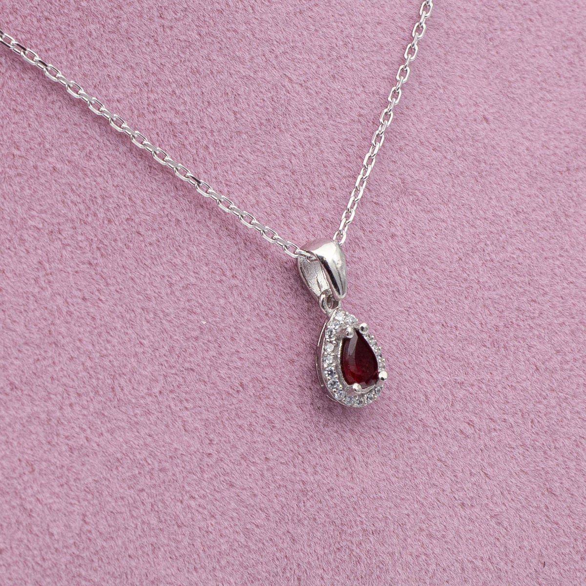 Garnet Lal 925 Gümüş Ayar Gümüş Kolye