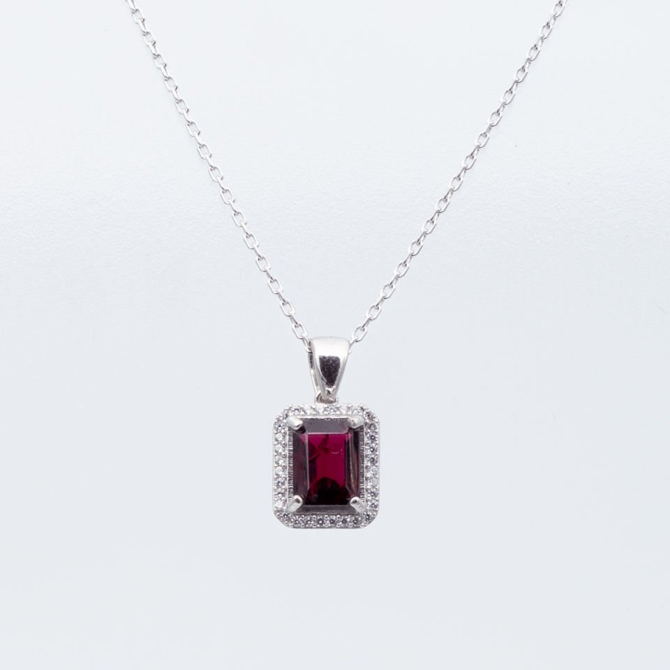 Garnet Lal 925 Gümüş Ayar Gümüş Kolye