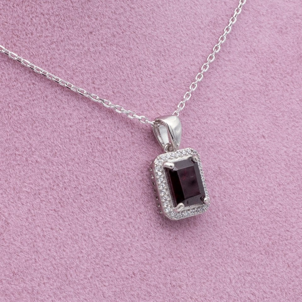 Garnet Lal 925 Gümüş Ayar Gümüş Kolye