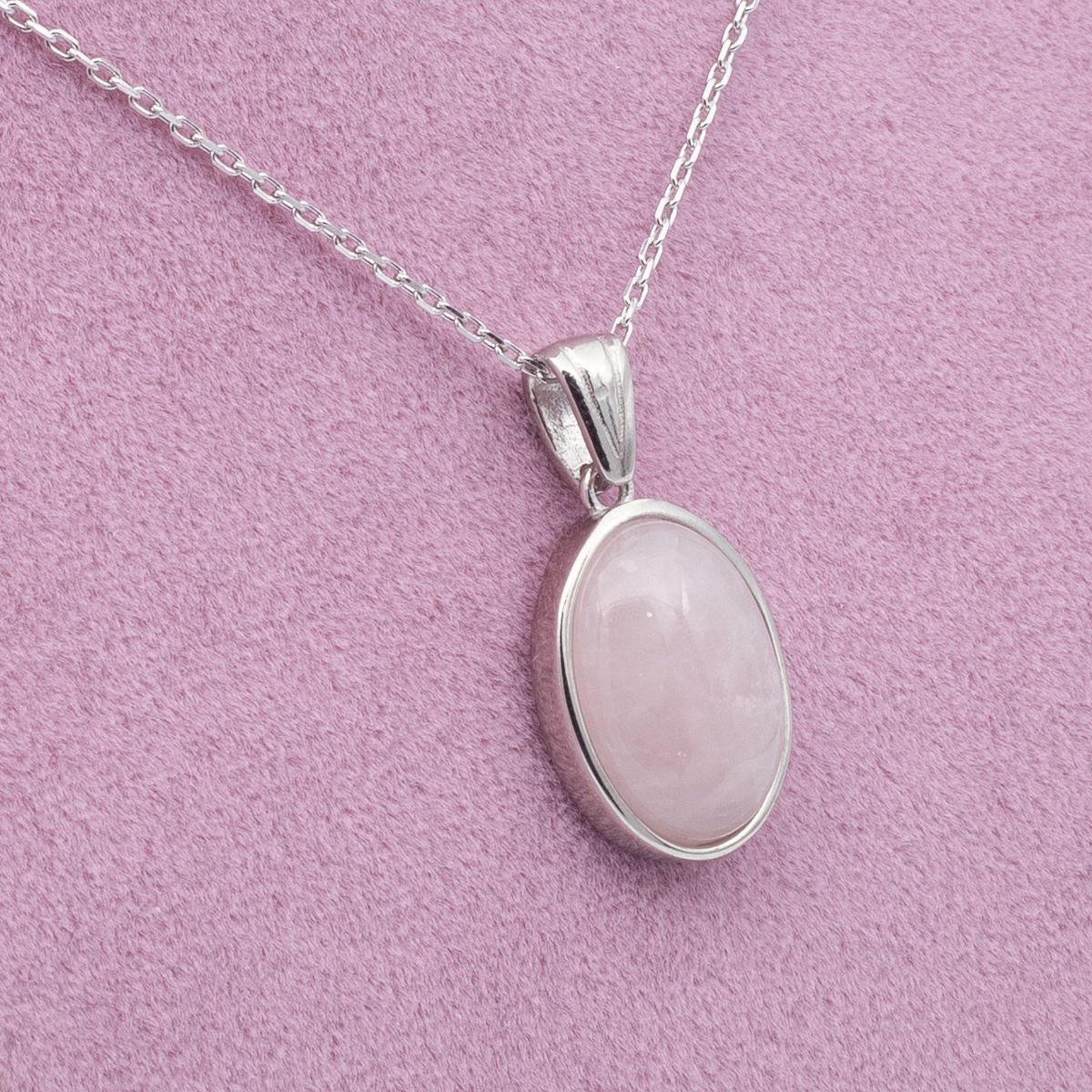 Pembe Kuvars 925 Gümüş Ayar Gümüş Kolye