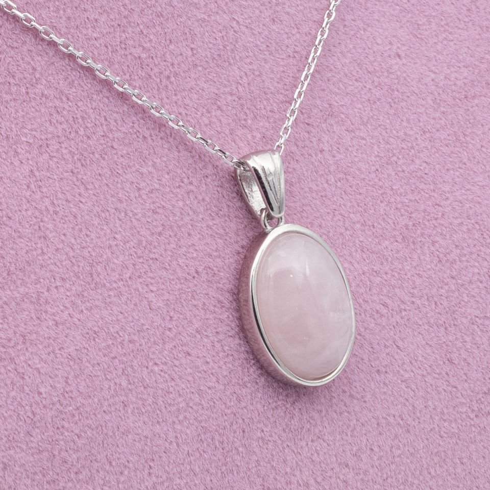 Pembe Kuvars 925 Gümüş Ayar Gümüş Kolye