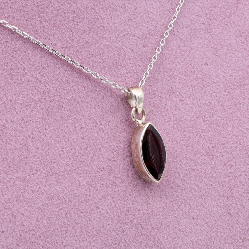 Garnet Lal 925 Gümüş Ayar Gümüş Kolye