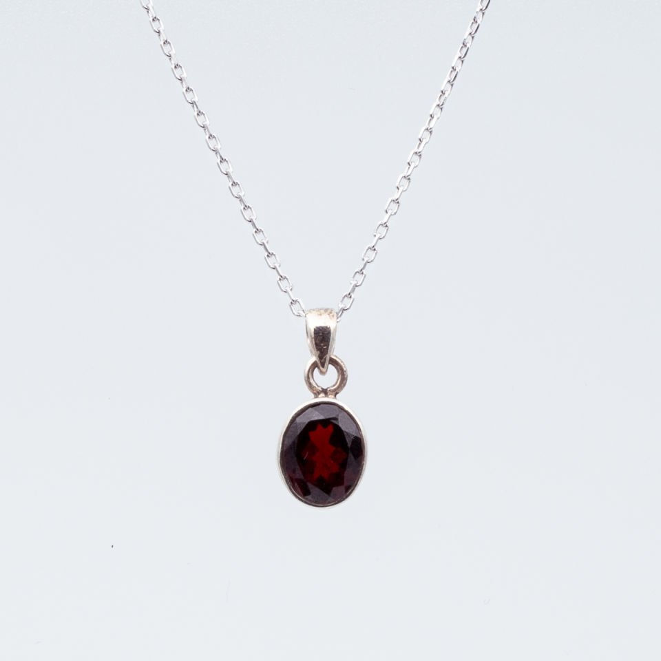 Garnet Lal 925 Gümüş Ayar Gümüş Kolye