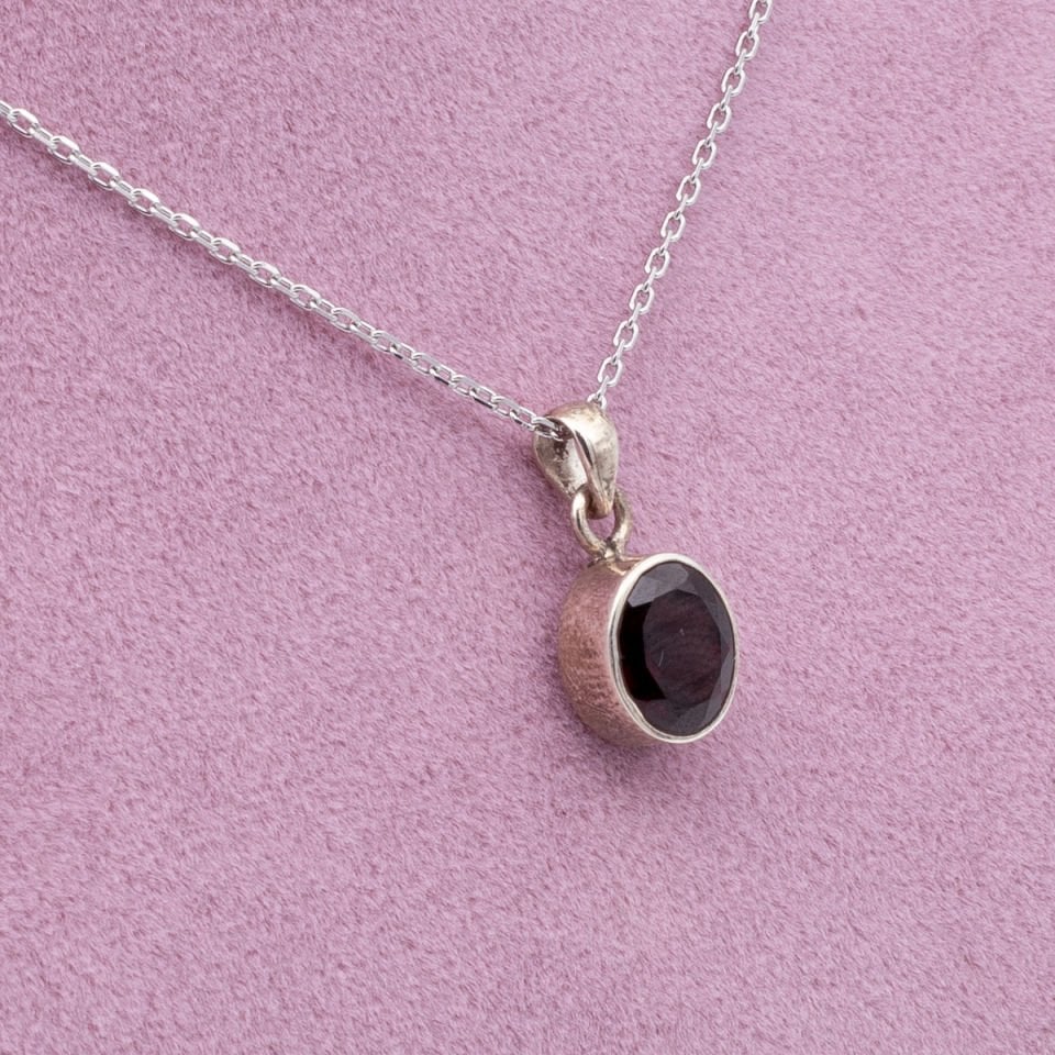 Garnet Lal 925 Gümüş Ayar Gümüş Kolye