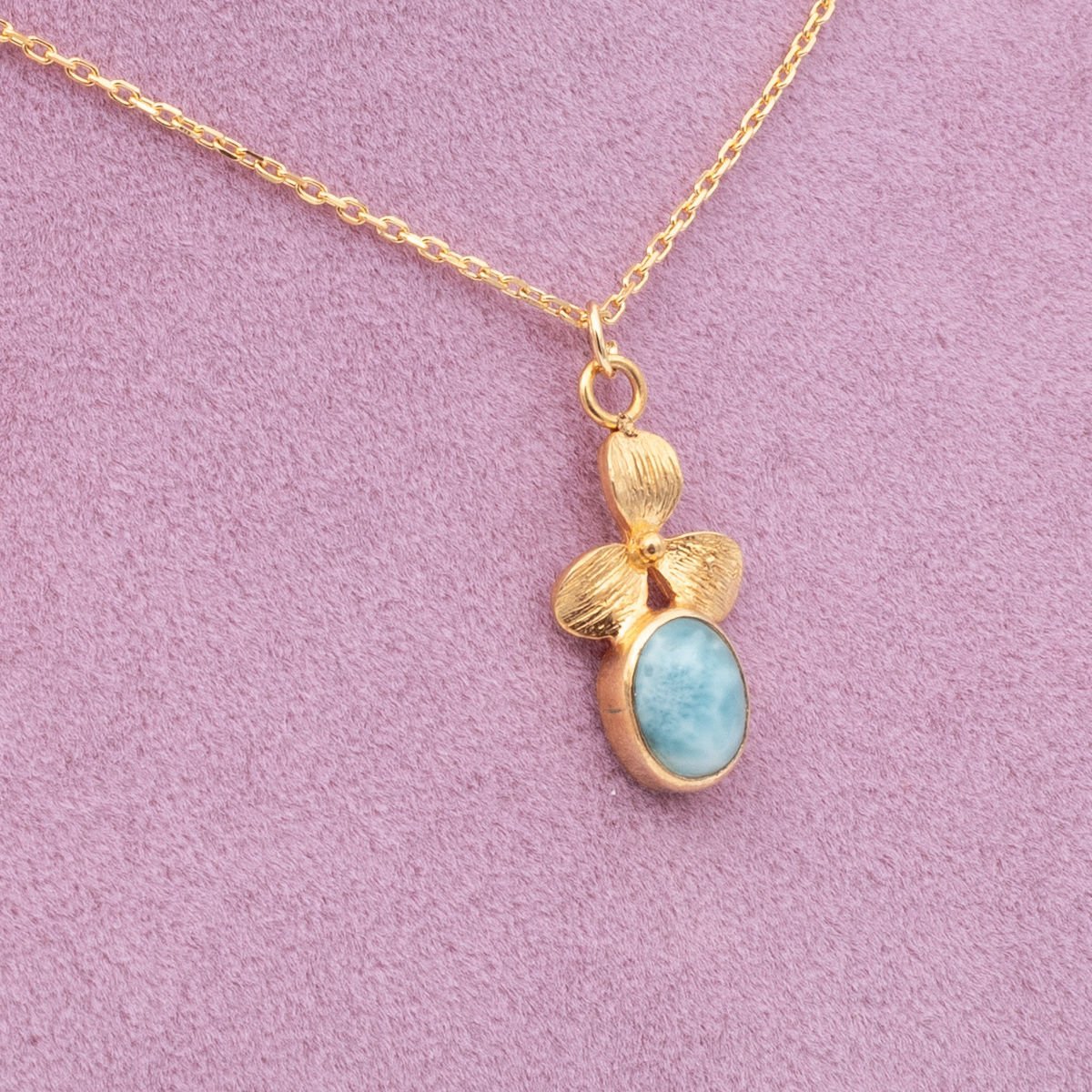 Larimar Doğaltaş 925 Gümüş Ayar Gümüş Kolye