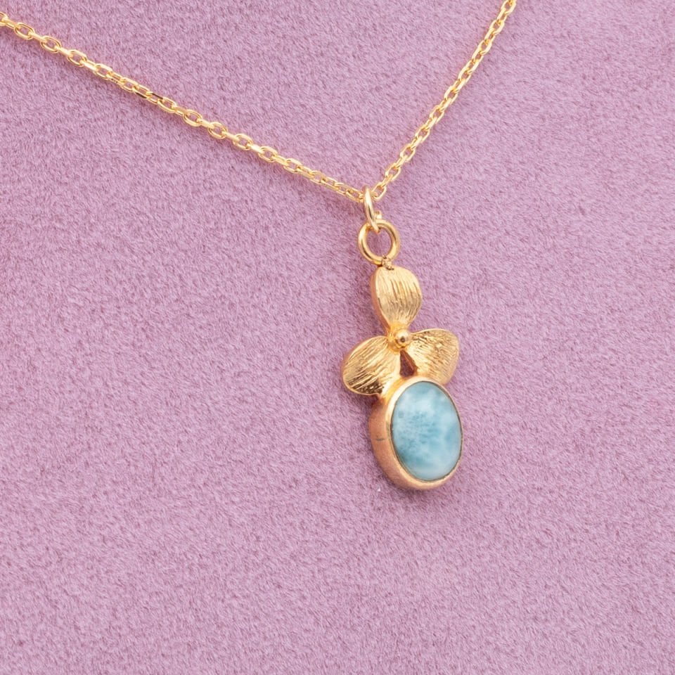 Larimar Doğaltaş 925 Gümüş Ayar Gümüş Kolye