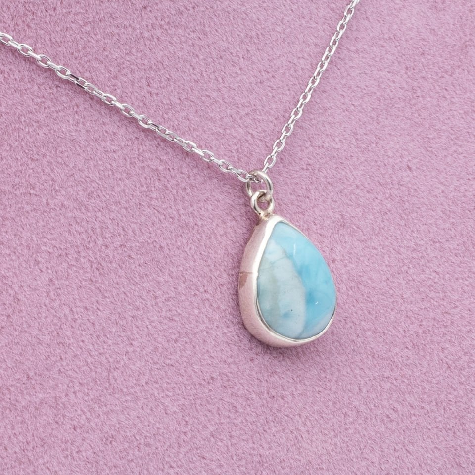 Larimar Doğaltaş 925 Gümüş Ayar Gümüş Kolye