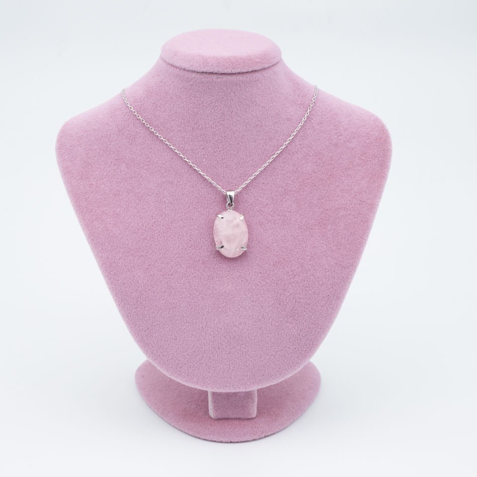 Pembe Kuvars Doğaltaş 925 Ayar Gümüş Kolye