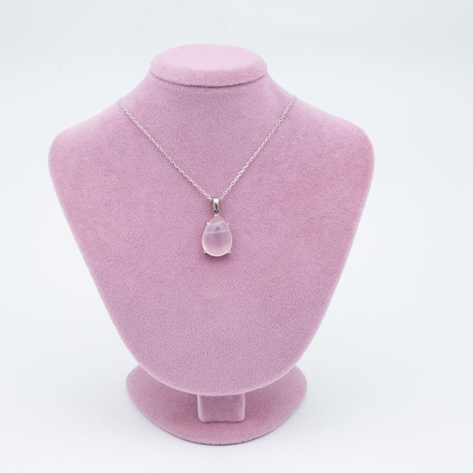 Pembe Kuvars Doğaltaş 925 Ayar Gümüş Kolye