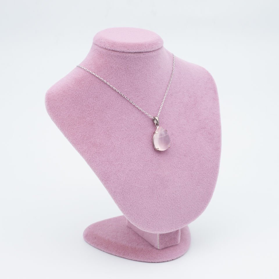 Pembe Kuvars Doğaltaş 925 Ayar Gümüş Kolye