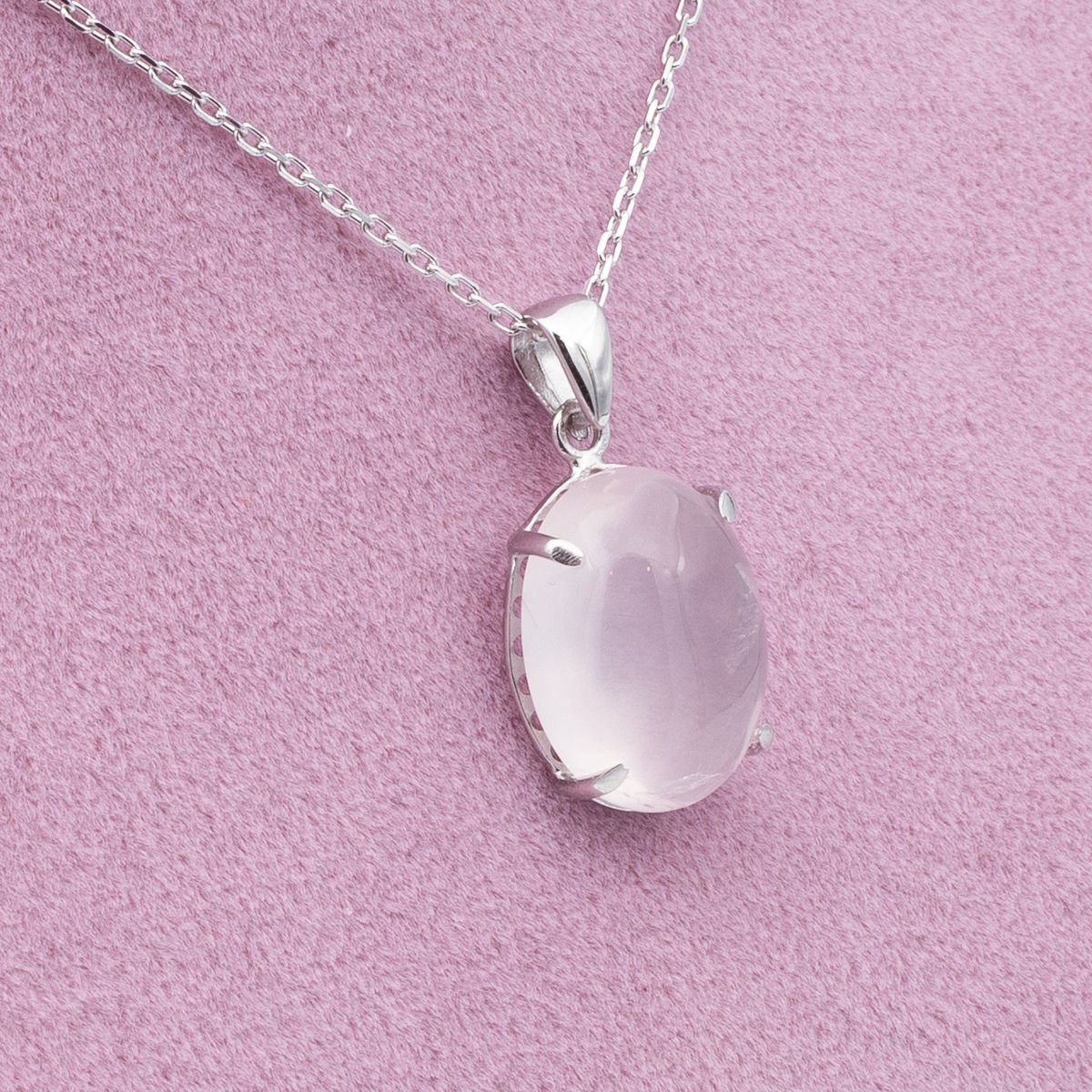 Pembe Kuvars Doğaltaş 925 Ayar Gümüş Kolye
