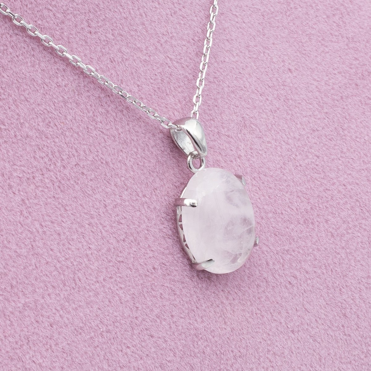Pembe Kuvars Doğaltaş 925 Ayar Gümüş Kolye