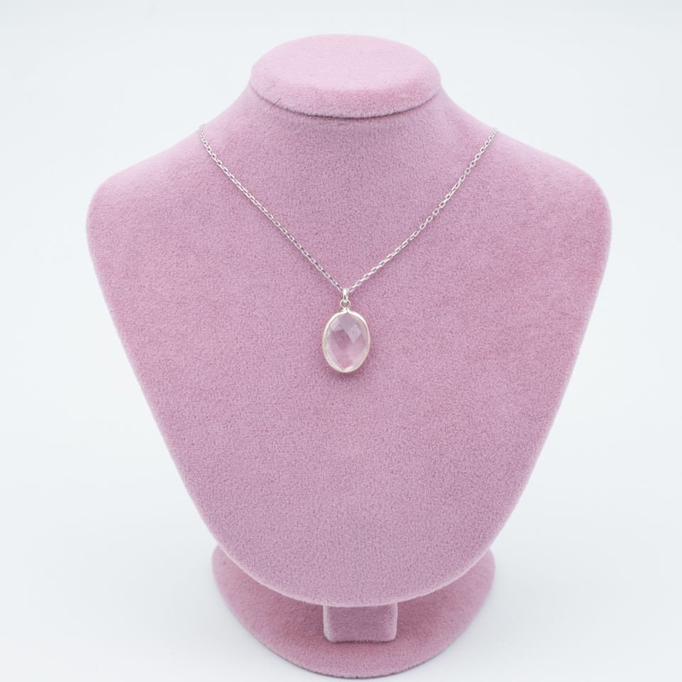 Pembe Kuvars Doğaltaş 925 Ayar Gümüş Kolye