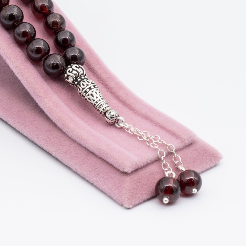 Garnet Lal 8mm 925 Ayar Gümüş Tesbih