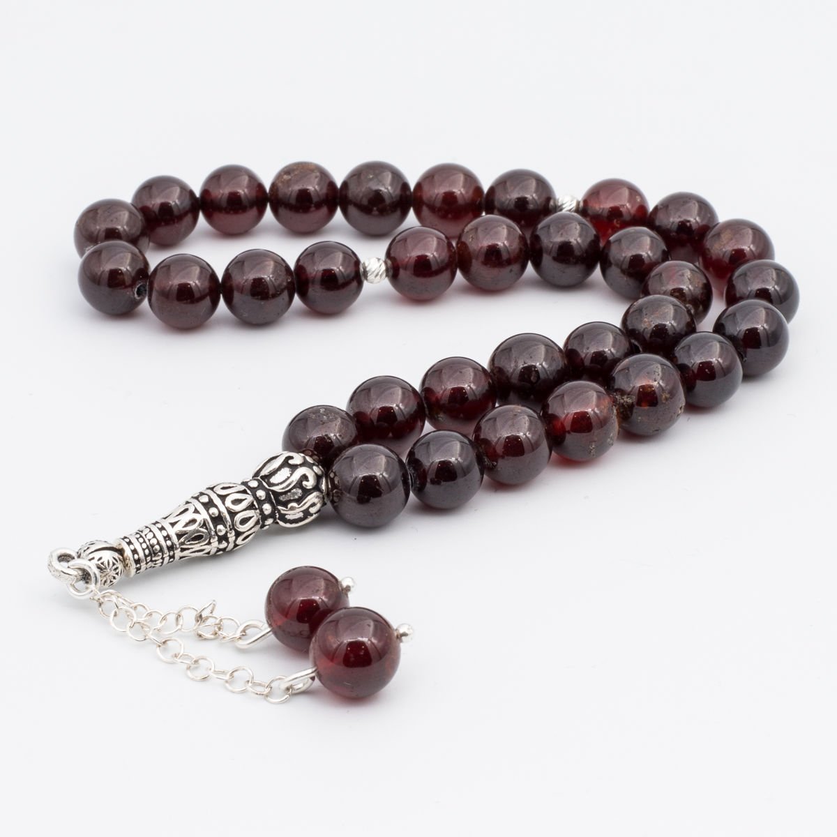 Garnet Lal 8mm 925 Ayar Gümüş Tesbih
