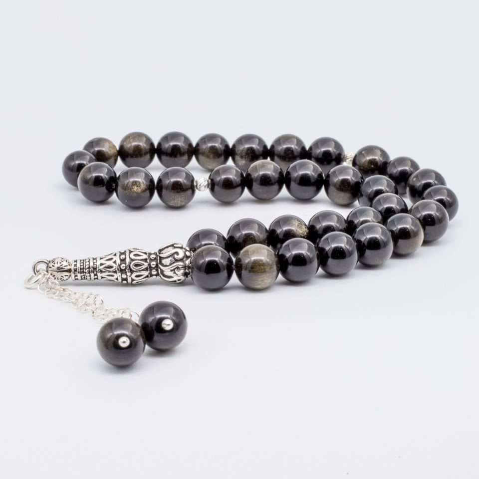 Obsidyen 8mm 925 Ayar Gümüş Tesbih