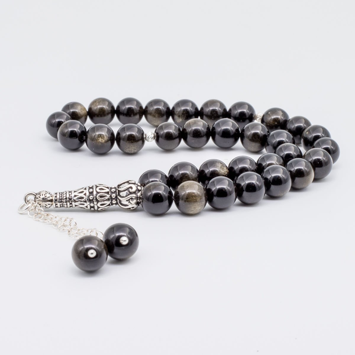 Obsidyen 8mm 925 Ayar Gümüş Tesbih
