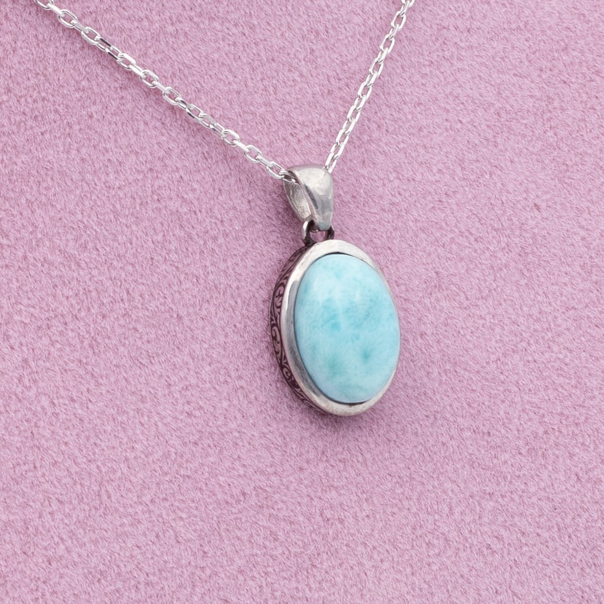 Larimar Doğaltaş 925 Gümüş Ayar Gümüş Kolye
