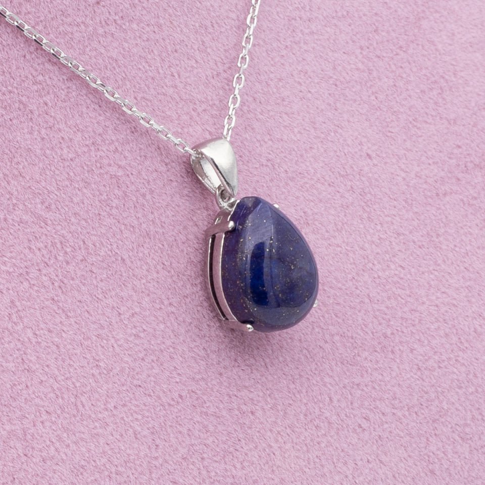 Lapis Lazuli Doğaltaş 925 Gümüş Ayar Gümüş Kolye