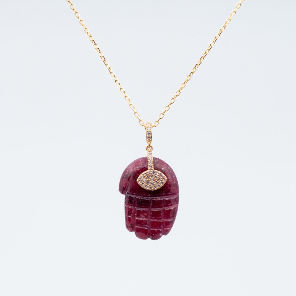 Garnet Lal Garnet 925 Gümüş Ayar Gümüş Kolye