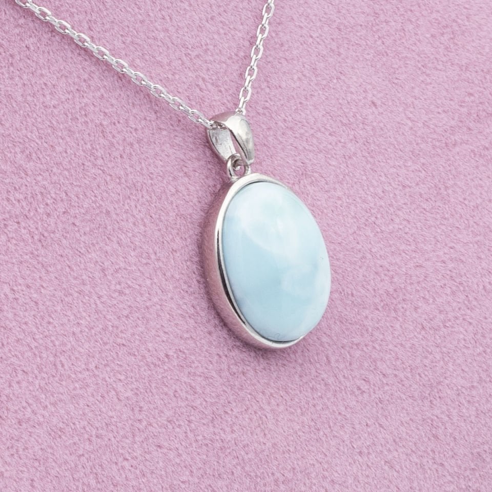 Larimar Doğaltaş 925 Gümüş Ayar Gümüş Kolye