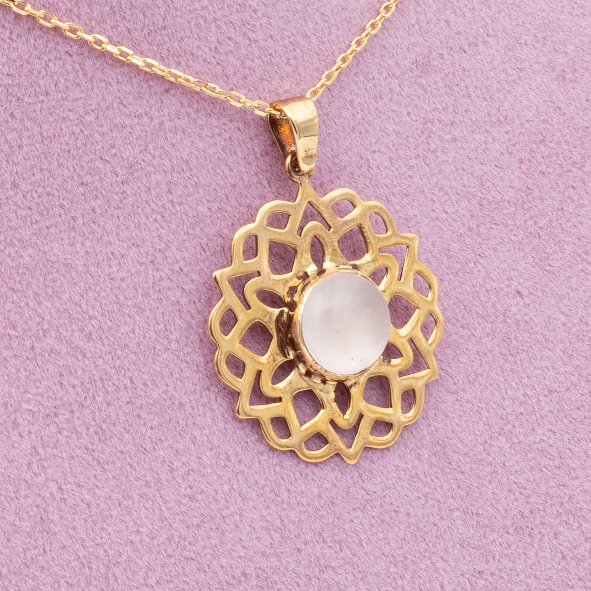 Pembe Kuvars 925 Gümüş Ayar Gümüş Kolye