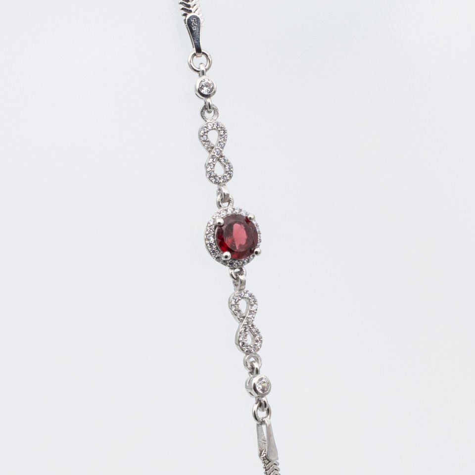 Garnet Lal Doğaltaş 925 Ayar Gümüş Bileklik