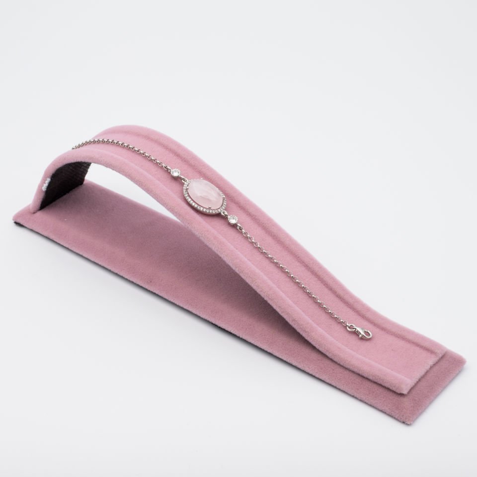 Pembe Kuvars Doğaltaş 925 Ayar Gümüş Bileklik