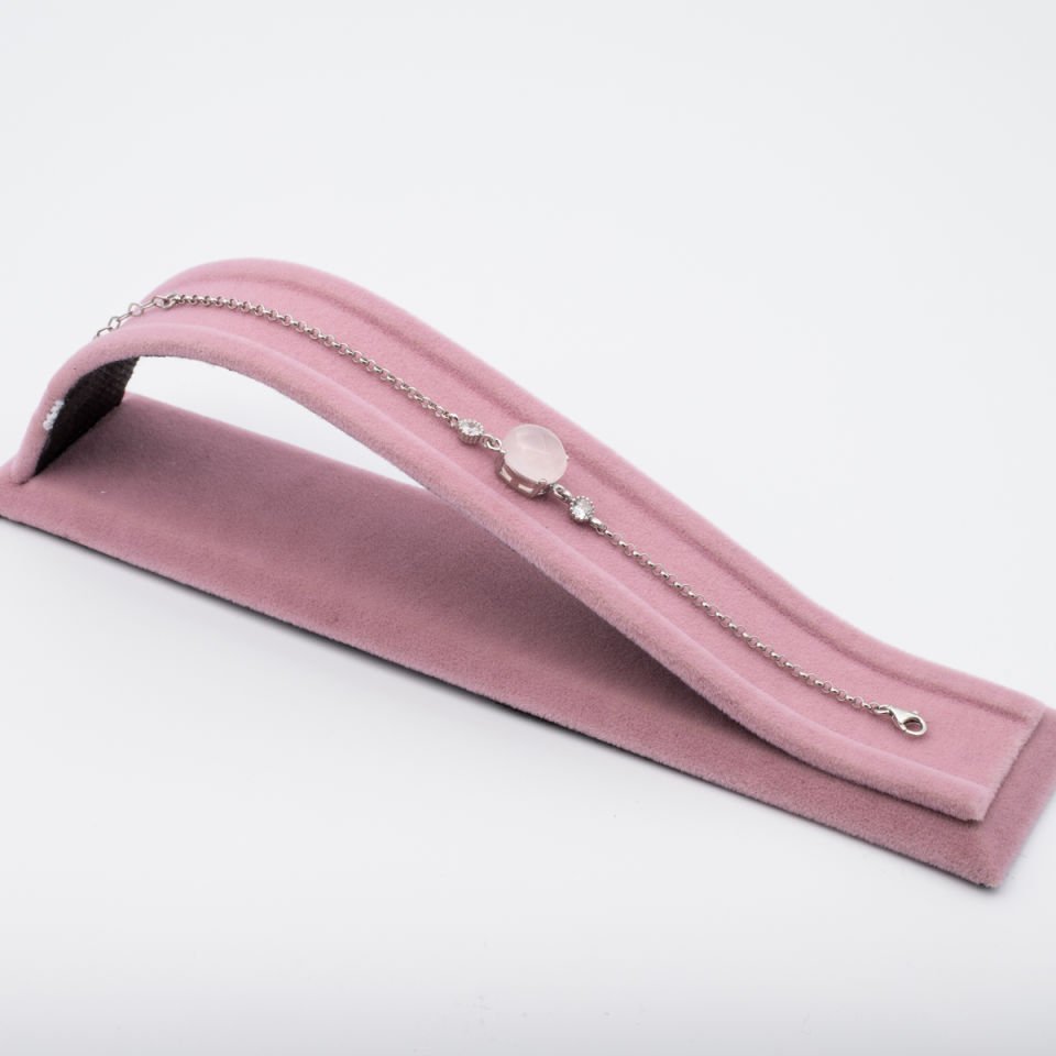 Pembe Kuvars Doğaltaş 925 Ayar Gümüş Bileklik