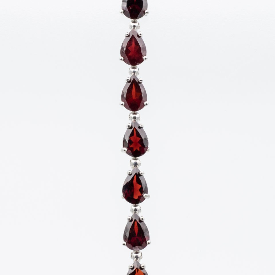 Garnet Lal Doğaltaş 925 Ayar Gümüş Bileklik