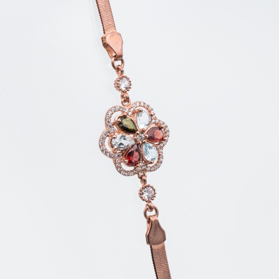 Garnet Lal, Topaz Safir Doğaltaş   Gümüş Bileklik