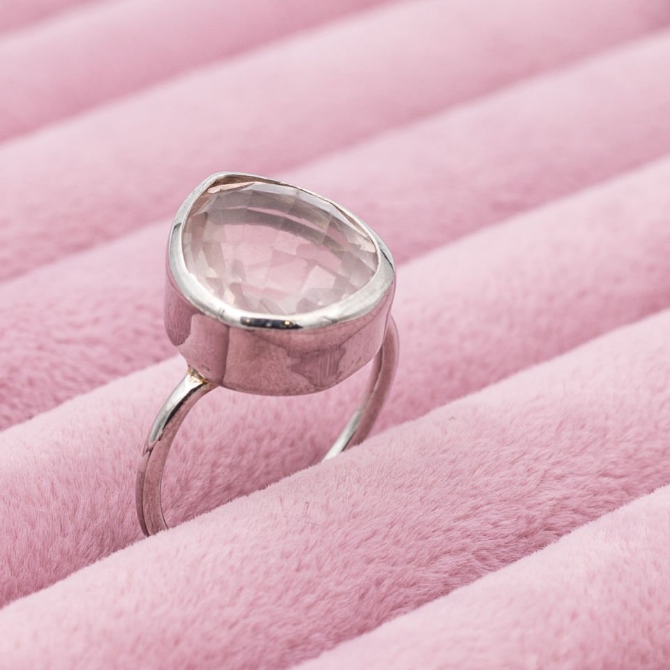Pembe Kuvars 925 Ayar Gümüş Yüzük
