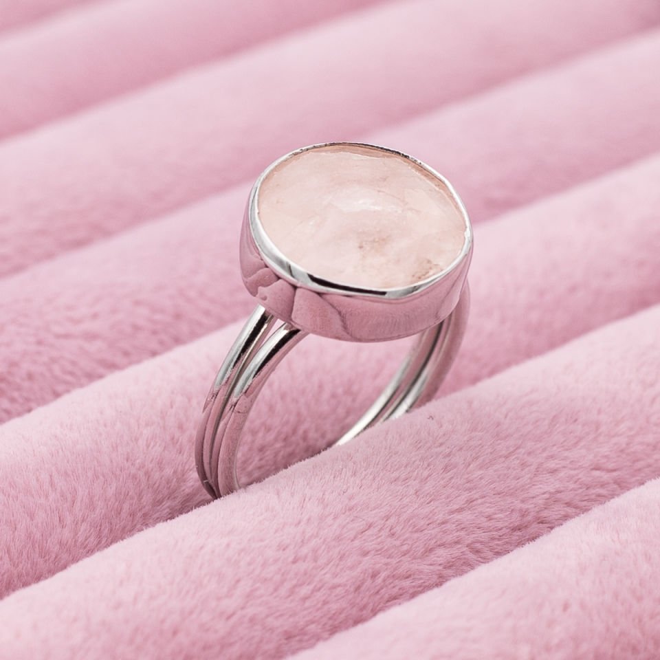 Pembe Kuvars 925 Ayar Gümüş Yüzük