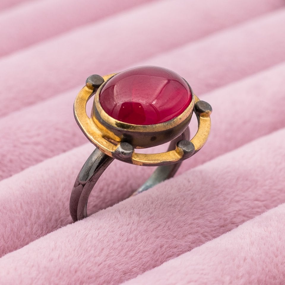 Garnet Lal 925 Ayar Gümüş Yüzük