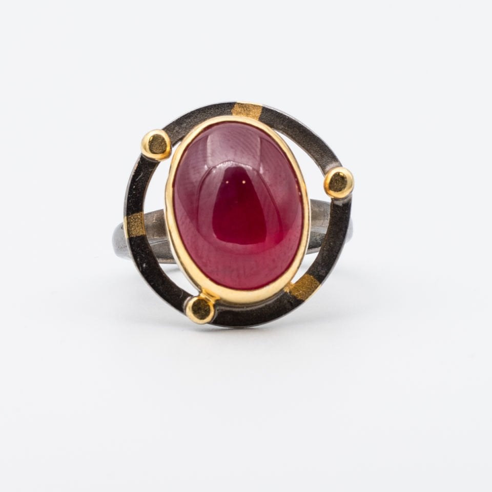 Garnet Lal  925 Ayar Gümüş Yüzük