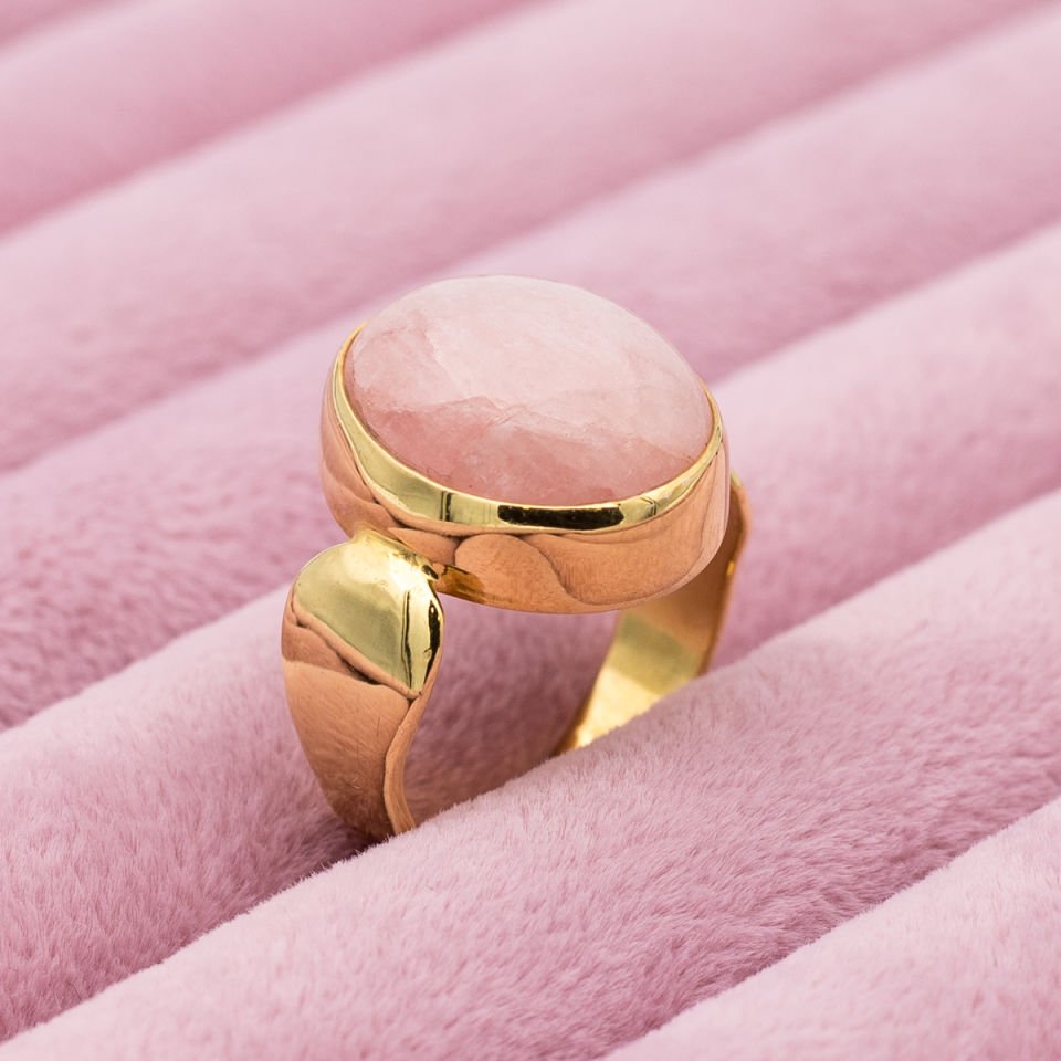 Pembe Kuvars 925 Ayar Gümüş Yüzük