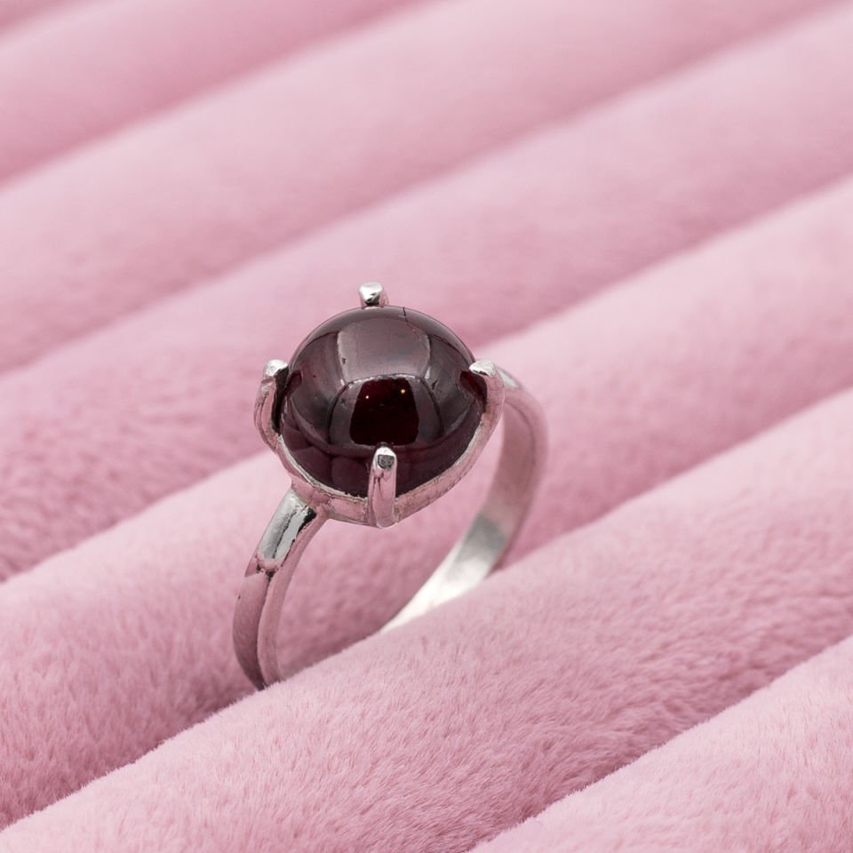 Garnet Lal 925 Ayar Gümüş Yüzük