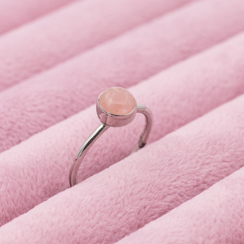Pembe Kuvars 925 Ayar Gümüş Yüzük