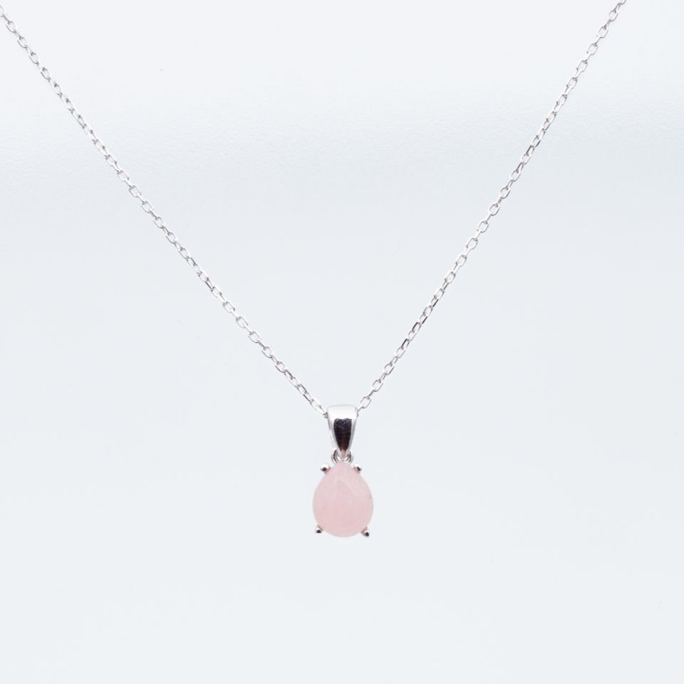 Pembe Kuvars 925 Gümüş Ayar Gümüş Kolye