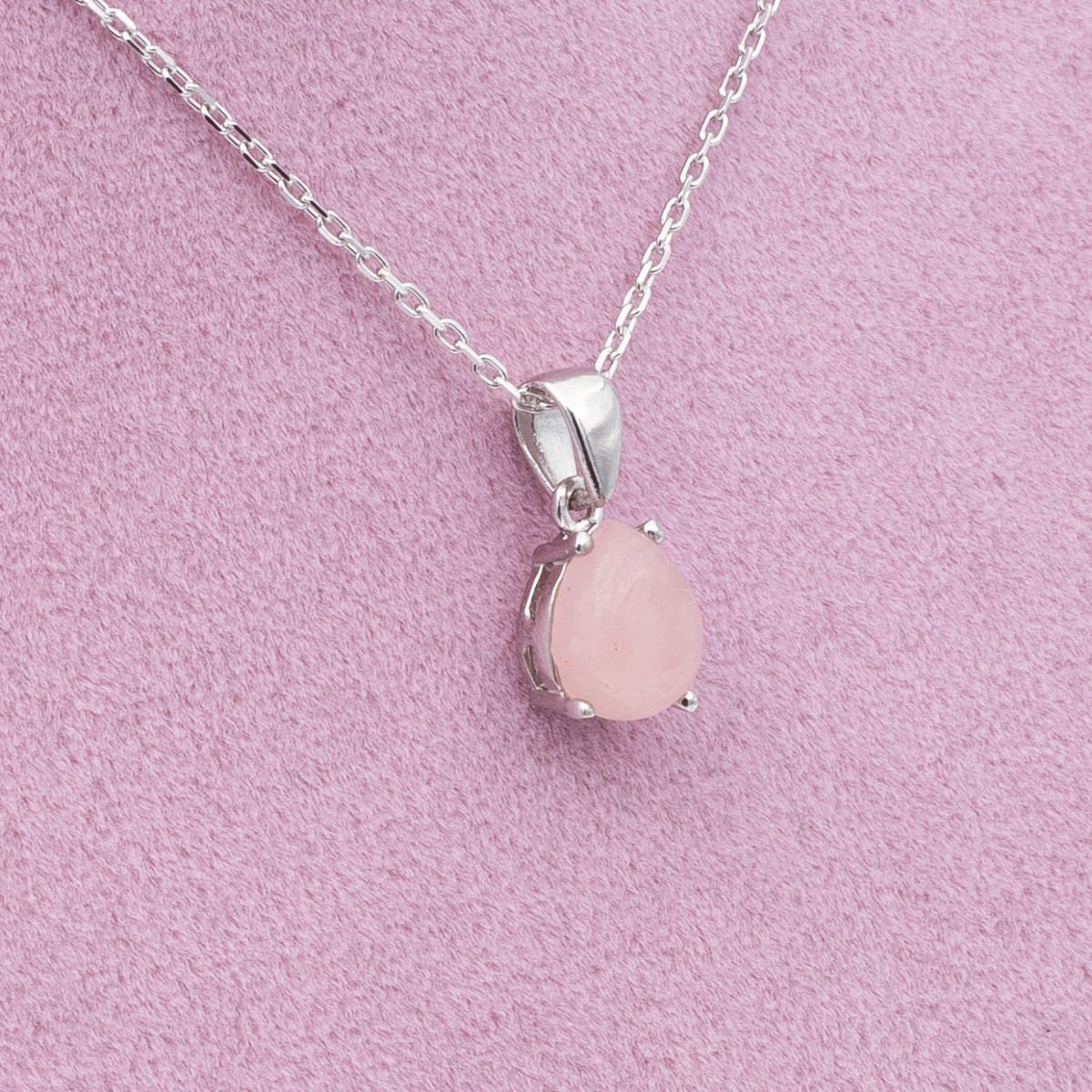 Pembe Kuvars 925 Gümüş Ayar Gümüş Kolye