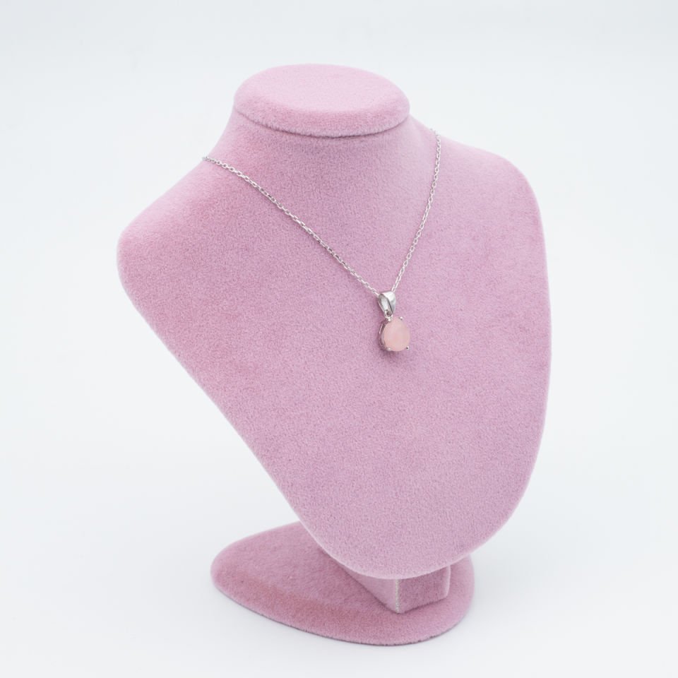Pembe Kuvars 925 Gümüş Ayar Gümüş Kolye