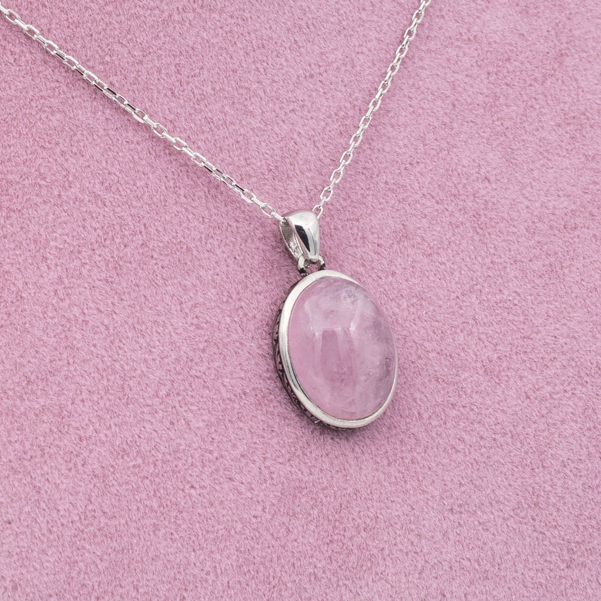 Pembe Kuvars 925 Gümüş Ayar Gümüş Kolye