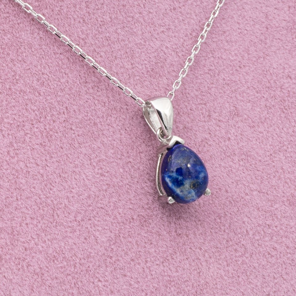Lapis Lazuli Doğaltaş 925 Gümüş Ayar Gümüş Kolye