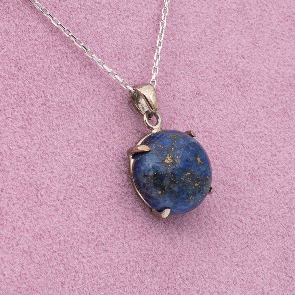 Lapis Lazuli Doğaltaş 925 Gümüş Ayar Gümüş Kolye