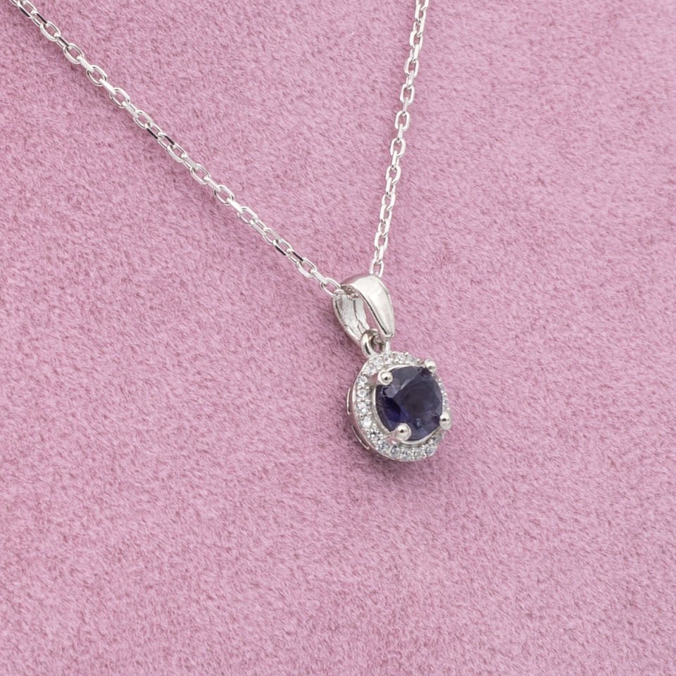 Safir  Doğaltaş 925 Gümüş Ayar Gümüş Kolye
