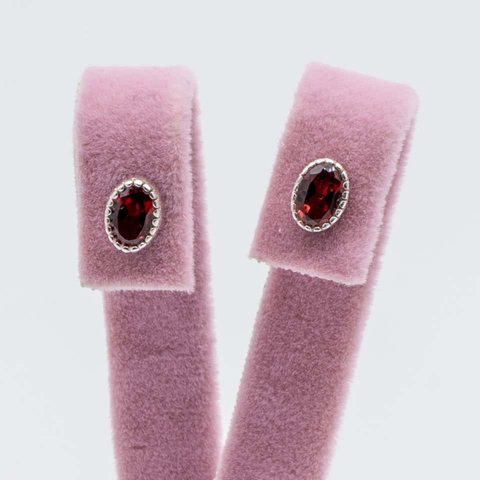 Garnet Lal 925 Ayar Gümüş Küpe
