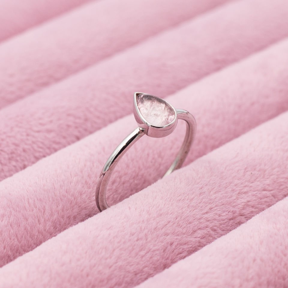 Pembe Kuvars 925 Ayar Gümüş Yüzük
