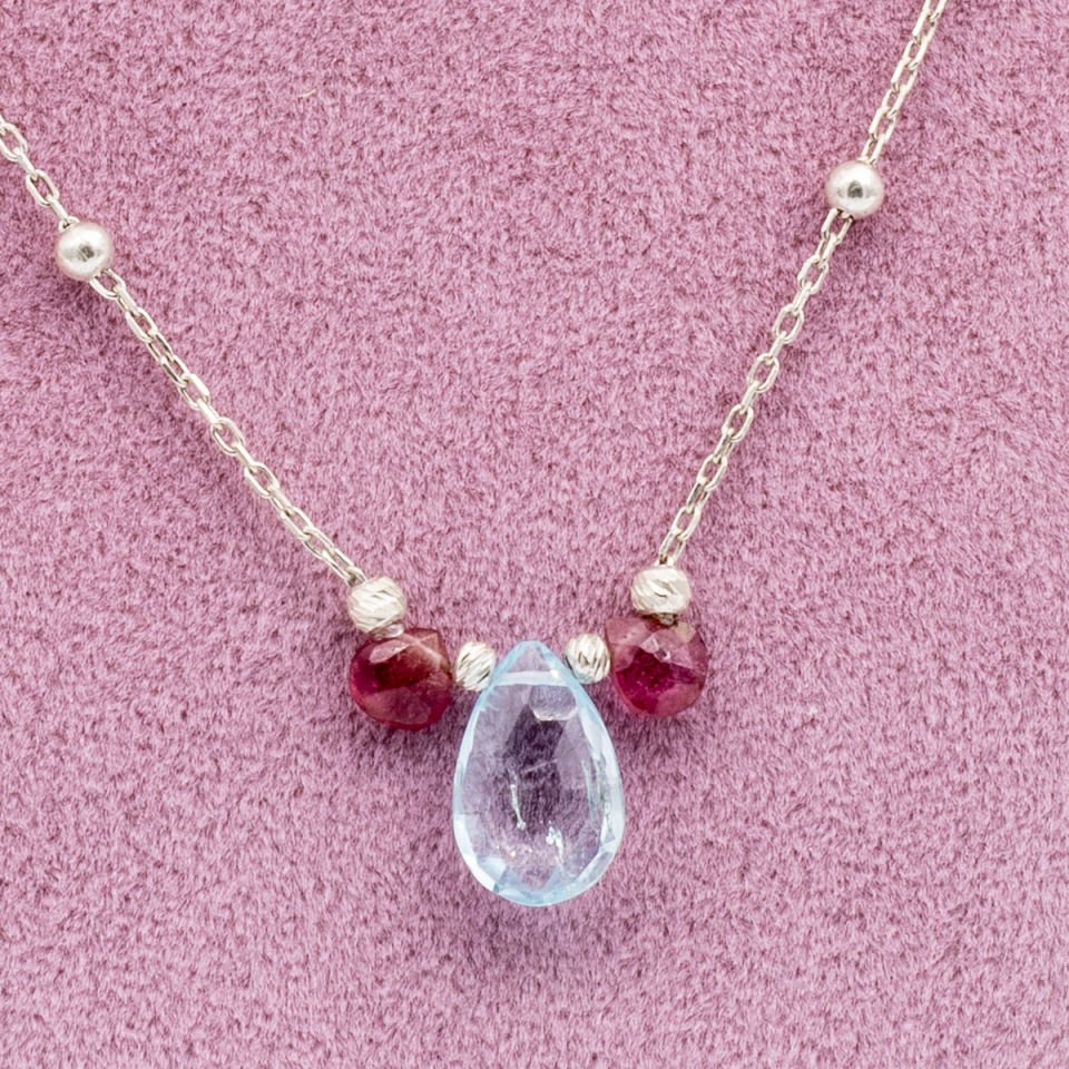 Topaz Turmalin 925 Ayar Gümüş Dizi Kolye